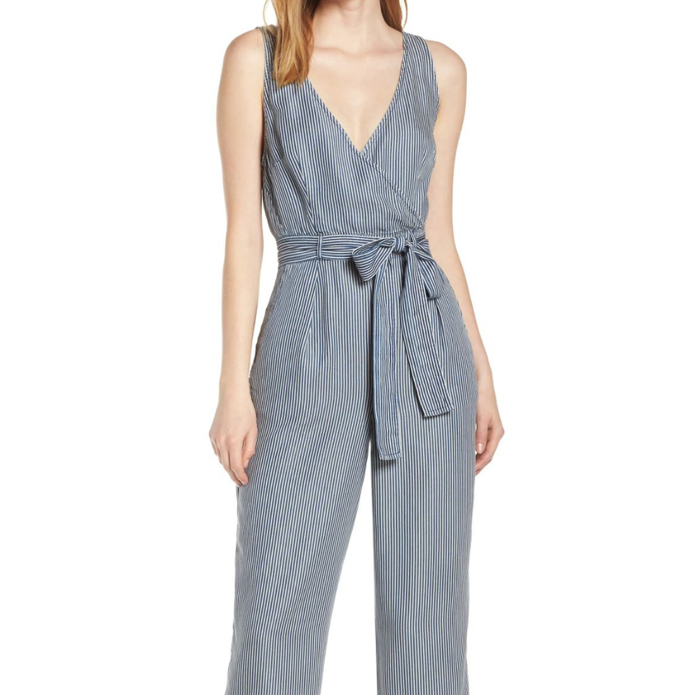 French Connection Julienne Stripe Belted Jumpsuit - Picture 1 of 4